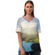 yanfind V Neck T-shirt for Women Robin Christ Banff National Park Peyto Lake Canadian Rockies Mountains Forest Daylight Summer Top  Short Sleeve Casual Loose