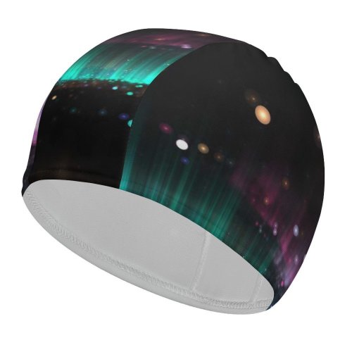 yanfind Swimming Cap Abstract Dark Glitter Glowing Colorful Lights Elastic,suitable for long and short hair
