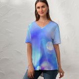 yanfind V Neck T-shirt for Women Glitter HQ Texture Colour Wallpapers Floating Ogden Supernatural Mystical Free States Summer Top  Short Sleeve Casual Loose
