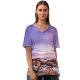 yanfind V Neck T-shirt for Women Bay Fires Tasmania Australia Sunrise Rocky Coast Seascape Ocean Clouds Purple Sky Summer Top  Short Sleeve Casual Loose