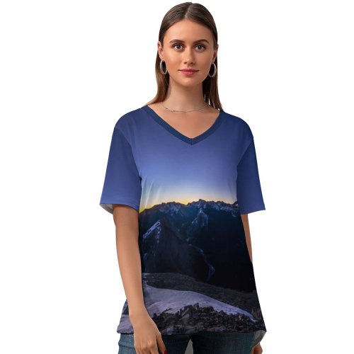 yanfind V Neck T-shirt for Women Neil Rosenstech Sulphur Trail Hiking Trail Jasper National Park Canada Mountain Range Summer Top  Short Sleeve Casual Loose