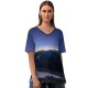 yanfind V Neck T-shirt for Women Neil Rosenstech Sulphur Trail Hiking Trail Jasper National Park Canada Mountain Range Summer Top  Short Sleeve Casual Loose