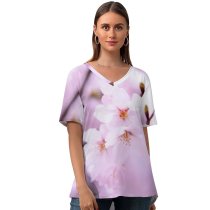 yanfind V Neck T-shirt for Women Flowers Cherry Blossom Cherry Flowers Spring Flowers Summer Top  Short Sleeve Casual Loose