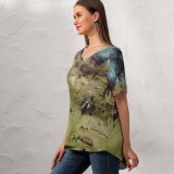 yanfind V Neck T-shirt for Women HQ Landscape Wallpapers Outdoors Cool Scenery Aircraft Art Helicopter Pictures Birds Summer Top  Short Sleeve Casual Loose