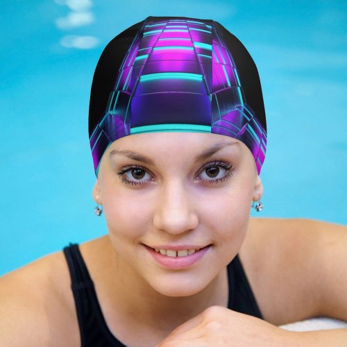 yanfind Swimming Cap Björn Crombach Abstract Shapes Purple Dark Vanishing Point Tunnel Pentagon Elastic,suitable for long and short hair