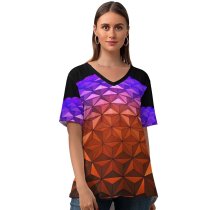 yanfind V Neck T-shirt for Women Architecture Spaceship Earth Walt Disney Resort Florida Dome Purple Vibrant Geometrical Symmetrical Summer Top  Short Sleeve Casual Loose