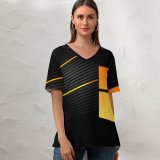 yanfind V Neck T-shirt for Women Technology Dark Windows Abstract Summer Top  Short Sleeve Casual Loose