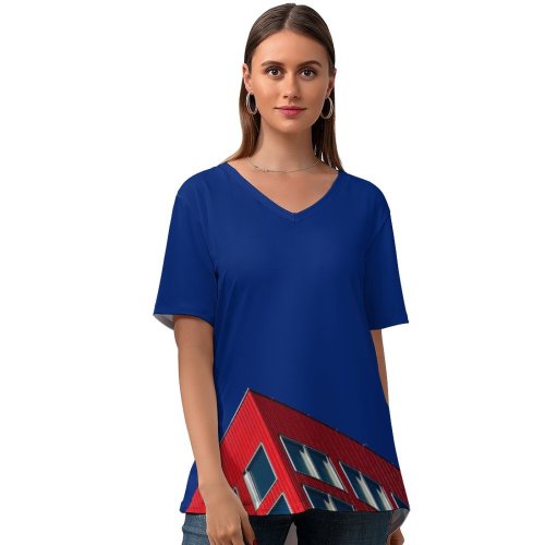 yanfind V Neck T-shirt for Women Ricardo Gomez Angel Architecture Building Sky Clear Windows Summer Top  Short Sleeve Casual Loose