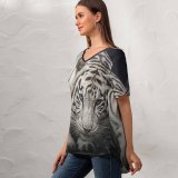 yanfind V Neck T-shirt for Women Anek Suwannaphoom Bengal Tiger Rocks Starring Tiger Summer Top  Short Sleeve Casual Loose