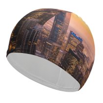 yanfind Swimming Cap Chicago Cityscape Skyscrapers Dawn Sunset City Lights Illinois USA Elastic,suitable for long and short hair