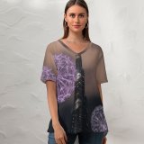 yanfind V Neck T-shirt for Women Architecture Burj Khalifa United Arab Emirates Dubai Skyscraper Modern Architecture High Rise Summer Top  Short Sleeve Casual Loose