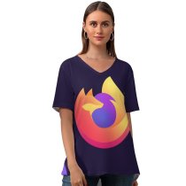 yanfind V Neck T-shirt for Women Technology Firefox Colorful Gradients Summer Top  Short Sleeve Casual Loose