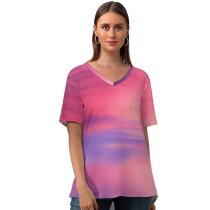 yanfind V Neck T-shirt for Women Coyle Sky Horizon Scenic Flying Birds Seascape Sunset Summer Top  Short Sleeve Casual Loose