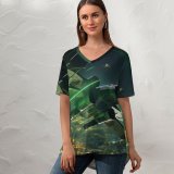 yanfind V Neck T-shirt for Women Squadrons PC PlayStation Xbox Summer Top  Short Sleeve Casual Loose
