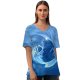 yanfind V Neck T-shirt for Women Wave Resources Electric Cobalt Sky Vortex Liquid Summer Top  Short Sleeve Casual Loose