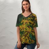 yanfind V Neck T-shirt for Women Fall Autumn Petal Wallpapers Plant Asteraceae Outdoors Pollen Free Pictures Daisy Summer Top  Short Sleeve Casual Loose