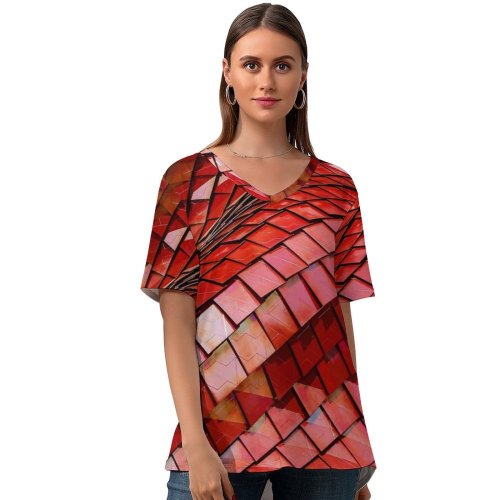 yanfind V Neck T-shirt for Women Ricardo Gomez Angel Architecture Roof Tiles Modern Texture Shapes Summer Top  Short Sleeve Casual Loose