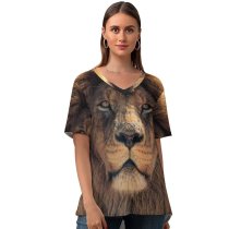 yanfind V Neck T-shirt for Women Lion Wild Lion Closeup Summer Top  Short Sleeve Casual Loose