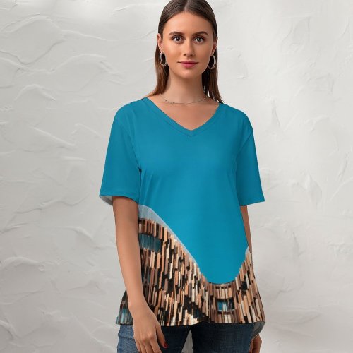 yanfind V Neck T-shirt for Women Massimiliano Donghi Architecture Assago Milanofiori Nord Milan Italy Modern Architecture Building Sky Summer Top  Short Sleeve Casual Loose