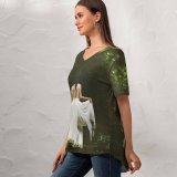 yanfind V Neck T-shirt for Women Fantasy Wallpapers Angel Wedding Dress Free Girls Pictures Bride Fairy Bridal Summer Top  Short Sleeve Casual Loose