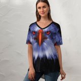 yanfind V Neck T-shirt for Women Black Dark Eagle Bird Prey Raptors Eyes Summer Top  Short Sleeve Casual Loose