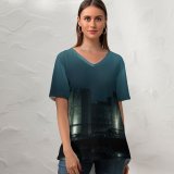 yanfind V Neck T-shirt for Women Castle Night Landscape Wallpapers Stock Free Exposure Caernarfon Pictures Nervum Boats Summer Top  Short Sleeve Casual Loose