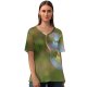yanfind V Neck T-shirt for Women Soap Bubble Art Reflection Light Liquid Grass Sunlight Macro Sky Ball Summer Top  Short Sleeve Casual Loose