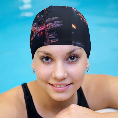yanfind Swimming Cap Daniel Zacatenco Dubai Marina United Arab Emirates Boats Cityscape  Architecture Night Elastic,suitable for long and short hair