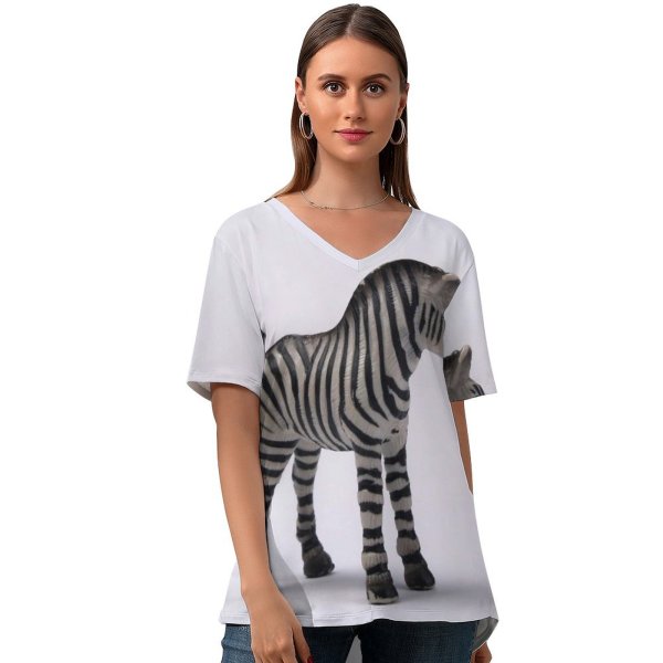 yanfind V Neck T-shirt for Women Toy Zebra Stripe Isolated Vertebrate Figure Wildlife Terrestrial Mane Snout Quagga Summer Top  Short Sleeve Casual Loose
