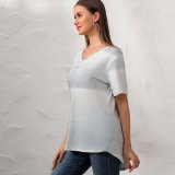 yanfind V Neck T-shirt for Women Texture Winter Snow Ice Norway Sky Beige Summer Top  Short Sleeve Casual Loose