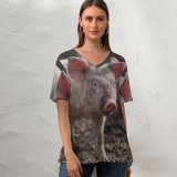 yanfind V Neck T-shirt for Women Argentina Pig Azul De Aires Stock Free Buenos Pictures Boar Hog Summer Top  Short Sleeve Casual Loose