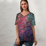 yanfind V Neck T-shirt for Women Autumn HQ Petal Public Wallpapers Plant Tree Fruits Berries Pictures Cherry Summer Top  Short Sleeve Casual Loose