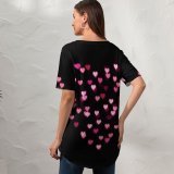 yanfind V Neck T-shirt for Women Black Dark Love Love Heart Hearts Lights Night Summer Top  Short Sleeve Casual Loose