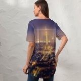 yanfind V Neck T-shirt for Women Andrés Nieto Porras Eiffel Tower Paris Night Time City Lights Cityscape Tourist Summer Top  Short Sleeve Casual Loose