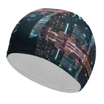 yanfind Swimming Cap Pang Yuhao Singapore City Skyscrapers  Architecture Night  City Lights Reflection Elastic,suitable for long and short hair