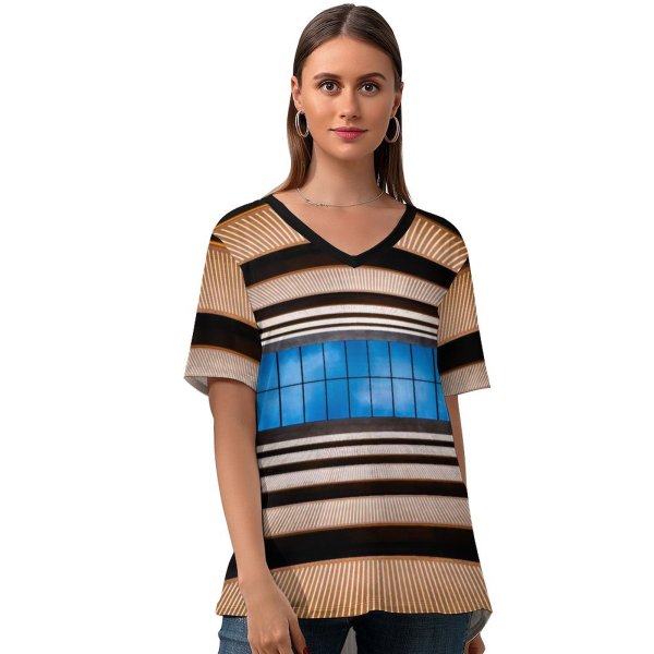 yanfind V Neck T-shirt for Women Otto Berkeley Bush Pavilion London Atrium Symmetrical Sky Skylight Summer Top  Short Sleeve Casual Loose