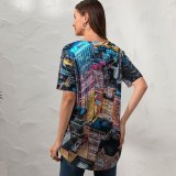 yanfind V Neck T-shirt for Women Benjamin Suter Chicago Skyscrapers Cityscape Night City Lights Aerial Willis Tower Illinois Summer Top  Short Sleeve Casual Loose