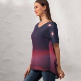 yanfind V Neck T-shirt for Women Love Couple Silhouette Traffic Lights Night Romantic Focus Spectrum Moon Road Summer Top  Short Sleeve Casual Loose