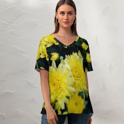 yanfind V Neck T-shirt for Women Arrangement Petal Flowers Wallpapers Dahlia Plant Asteraceae Pollen Stock Free Daisy Summer Top  Short Sleeve Casual Loose