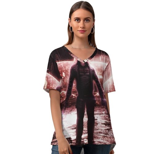 yanfind V Neck T-shirt for Women Games Hood Gotham Knights PlayStation PlayStation Xbox X S Xbox PC Games Summer Top  Short Sleeve Casual Loose