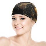 yanfind Swimming Cap Celebrations Year Happy Golden Letters Dark Sparkles Elastic,suitable for long and short hair