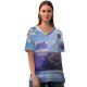 yanfind V Neck T-shirt for Women Andrés Nieto Porras Hot Air Balloon Mountains Lake Sunrays Sun Light Clouds Summer Top  Short Sleeve Casual Loose