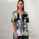 yanfind V Neck T-shirt for Women Tech Wall Ottawa Art Street Graffiti Mural Visual Design Summer Top  Short Sleeve Casual Loose