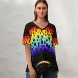yanfind V Neck T-shirt for Women Michael Gillett Rainbow CD Droplets Macro Dark Summer Top  Short Sleeve Casual Loose