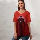 yanfind V Neck T-shirt for Women Shivay Patidar Graphics CGI Minimal Iron Art Marvel Superheroes Summer Top  Short Sleeve Casual Loose