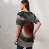 yanfind V Neck T-shirt for Women Andrew McCarthy Space Blood Moon  Summer Top  Short Sleeve Casual Loose