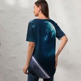 yanfind V Neck T-shirt for Women Vadim Sadovski Space Planets Earth Galaxy Universe Stars Summer Top  Short Sleeve Casual Loose