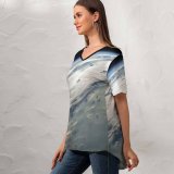 yanfind V Neck T-shirt for Women Space OS X Mountain Lion Earth Horizon Cosmos Summer Top  Short Sleeve Casual Loose