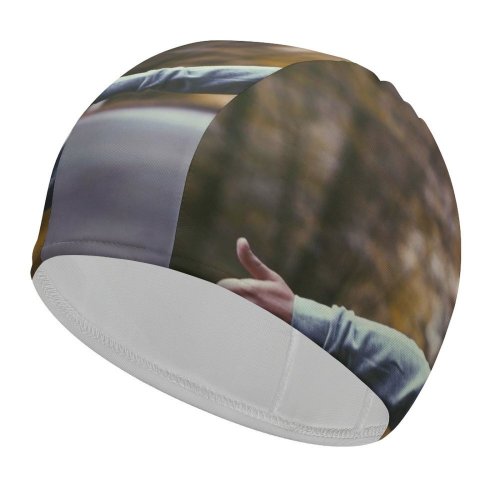 yanfind Swimming Cap Images Go Public Traveler Hood Wanderlust Travel Tree Backpack Hitchhiking Hitchhiker Road Elastic,suitable for long and short hair