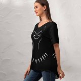 yanfind V Neck T-shirt for Women TheGoldenBox Dark Minimal Panther Art Summer Top  Short Sleeve Casual Loose